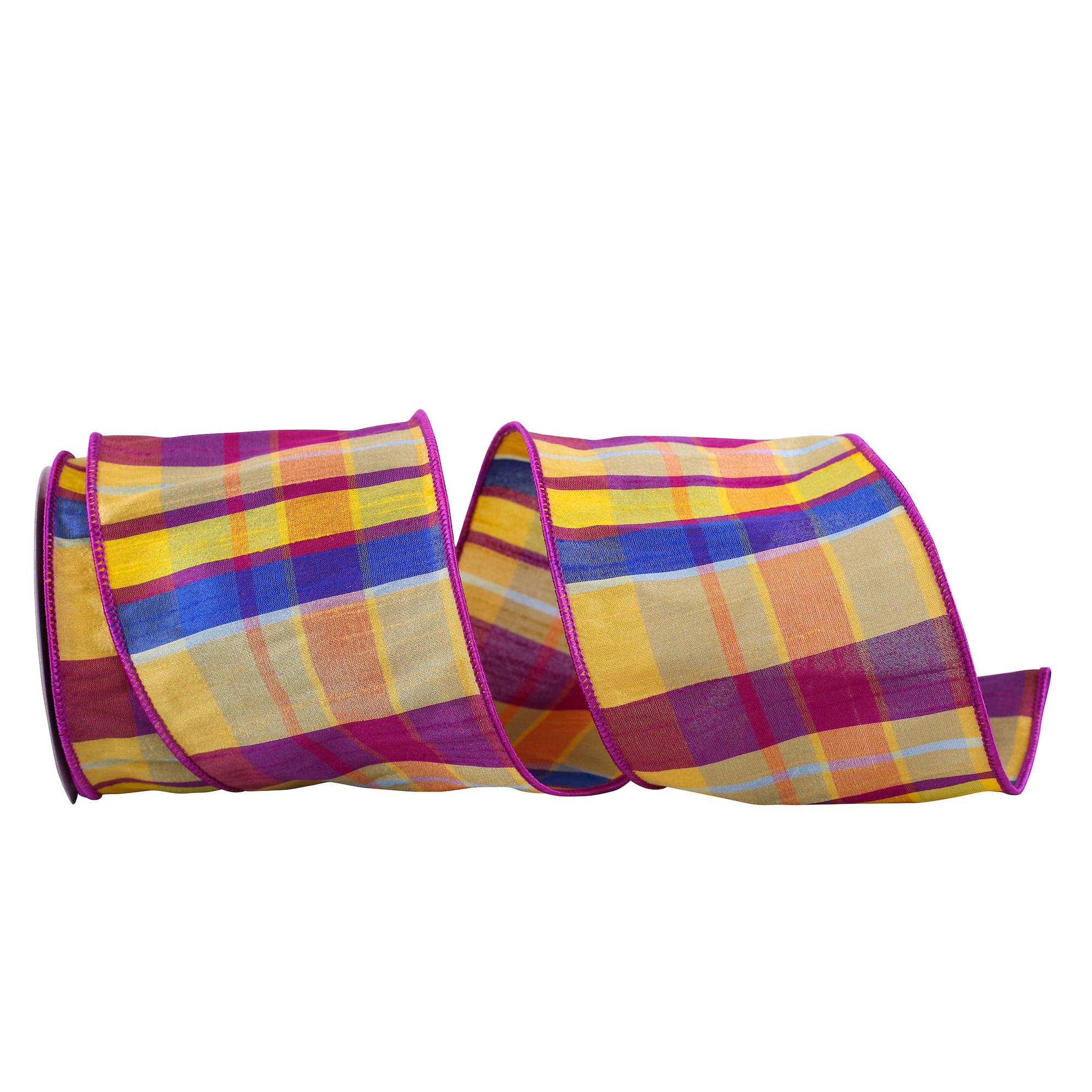 JAM Paper 4" x 10yd. Wired Dupioni Boarding Plaid Ribbon